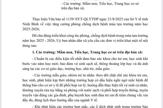 TB về việc tăng cường phòng chống dịch bệnh mùa tựu trường năm học 2025-2026 