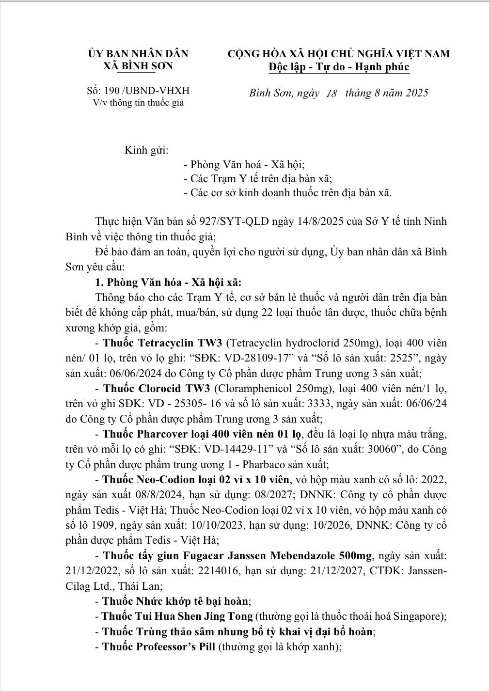 TB về việc thông tin thuốc giả